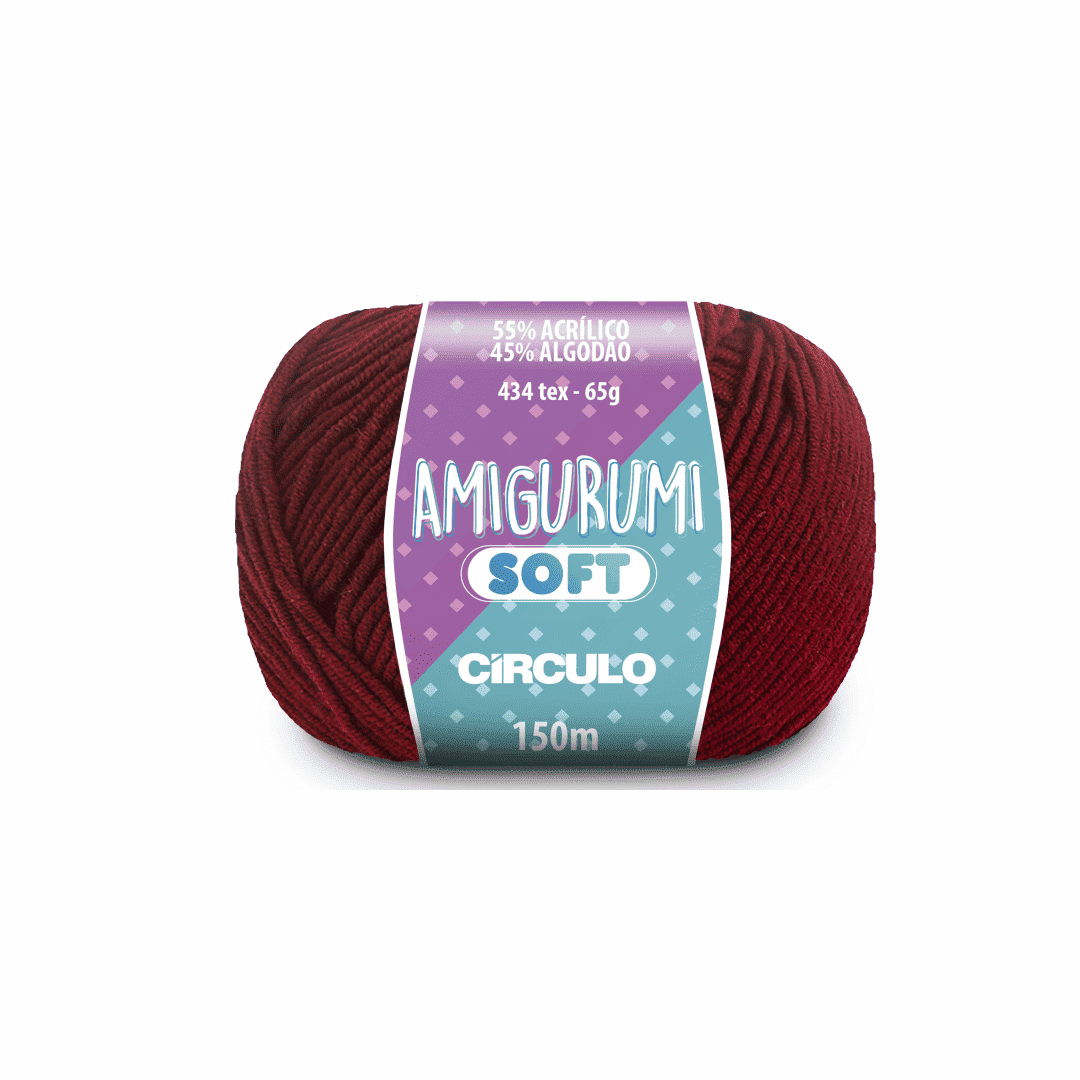 Amigurumi soft veludo 3668 vinho circulo 65g 150m/ Ariel Malhas