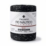 Fio Náutico 100% Poliéster para Bolsas, Crochê e Decoração — Mesclado Preto e Prata
