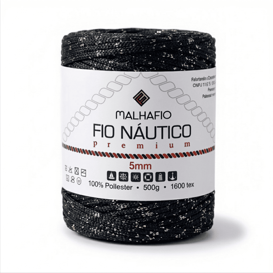 Fio Náutico Mesclado Preto e Prata Malhafio