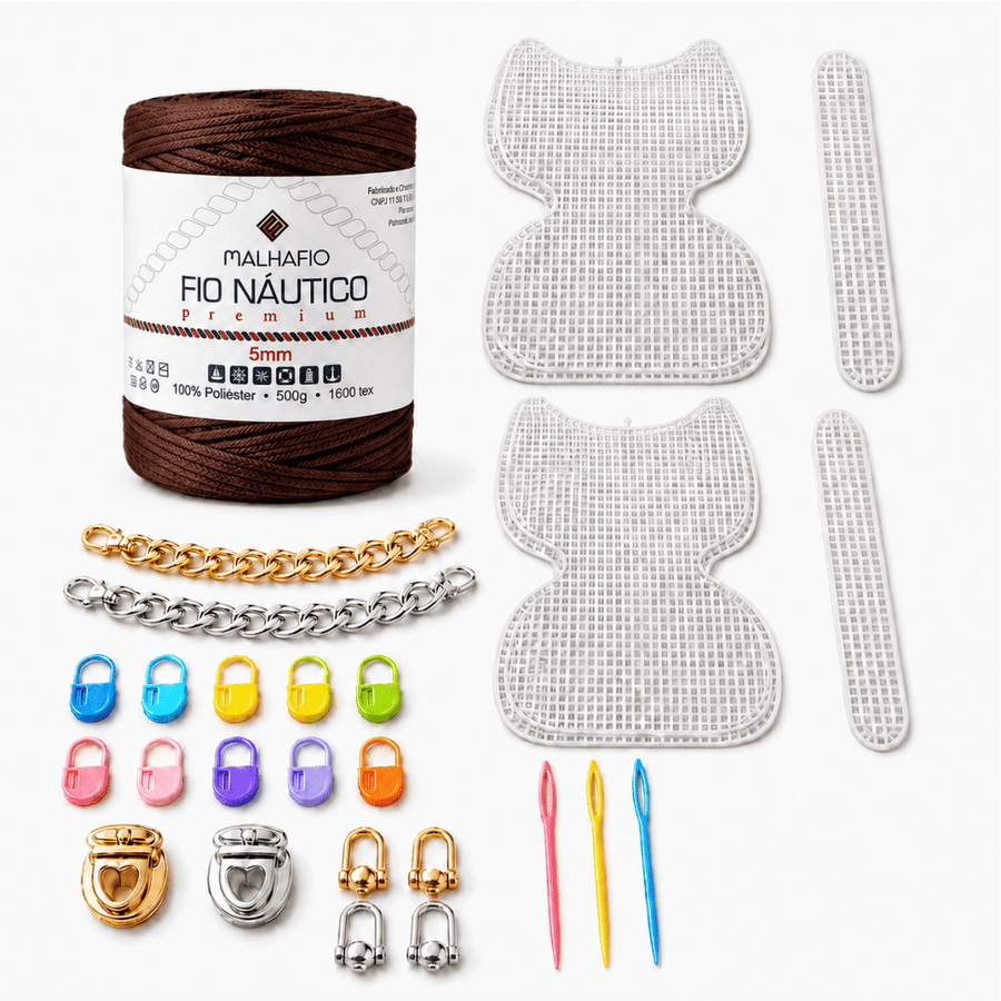 Kit Completo para Fazer 2 Bolsas Artesanais com Fio Náutico e Acessórios