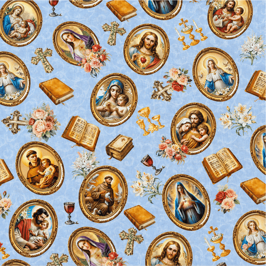Tecido Tricoline 100% Algodão Religioso – Jesus, Nossa Senhora, Santos e Sagrada Família