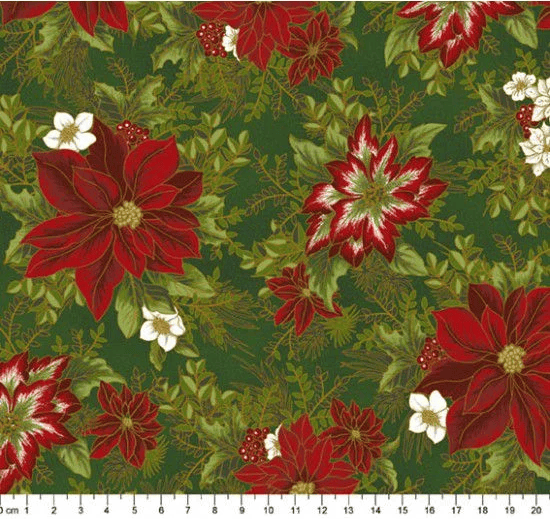 Tecido Tricoline Floral Natal Verde 100% Algodão