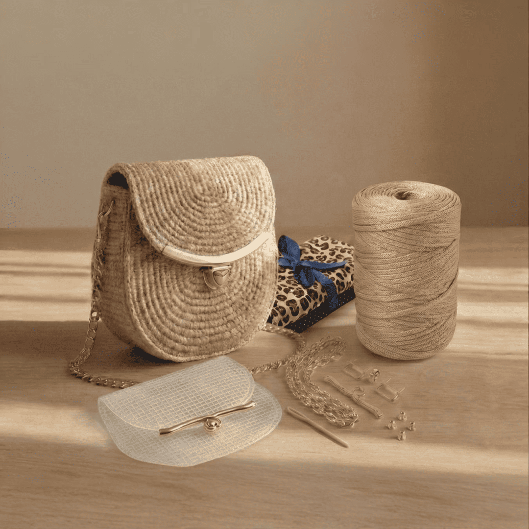 Kit para Bolsa Crochê Artesanal-Cor Champanhe