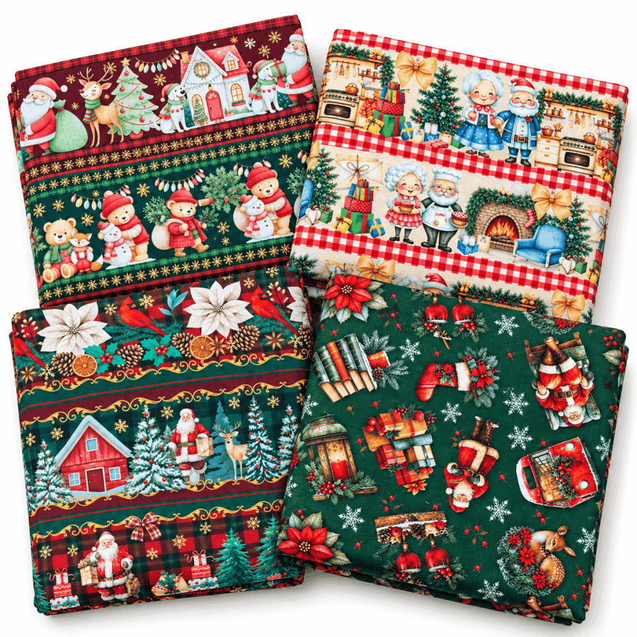 Kit 4 Tecido Tricoline Natal Encantado Papai Noel e Amigos 100% Algodão