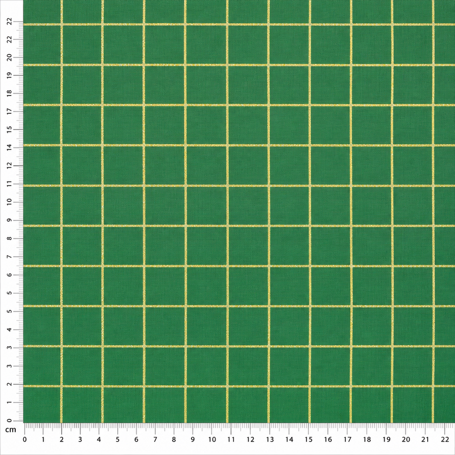 Tecido Tricoline Verde Linhas Douradas 100% Algodão