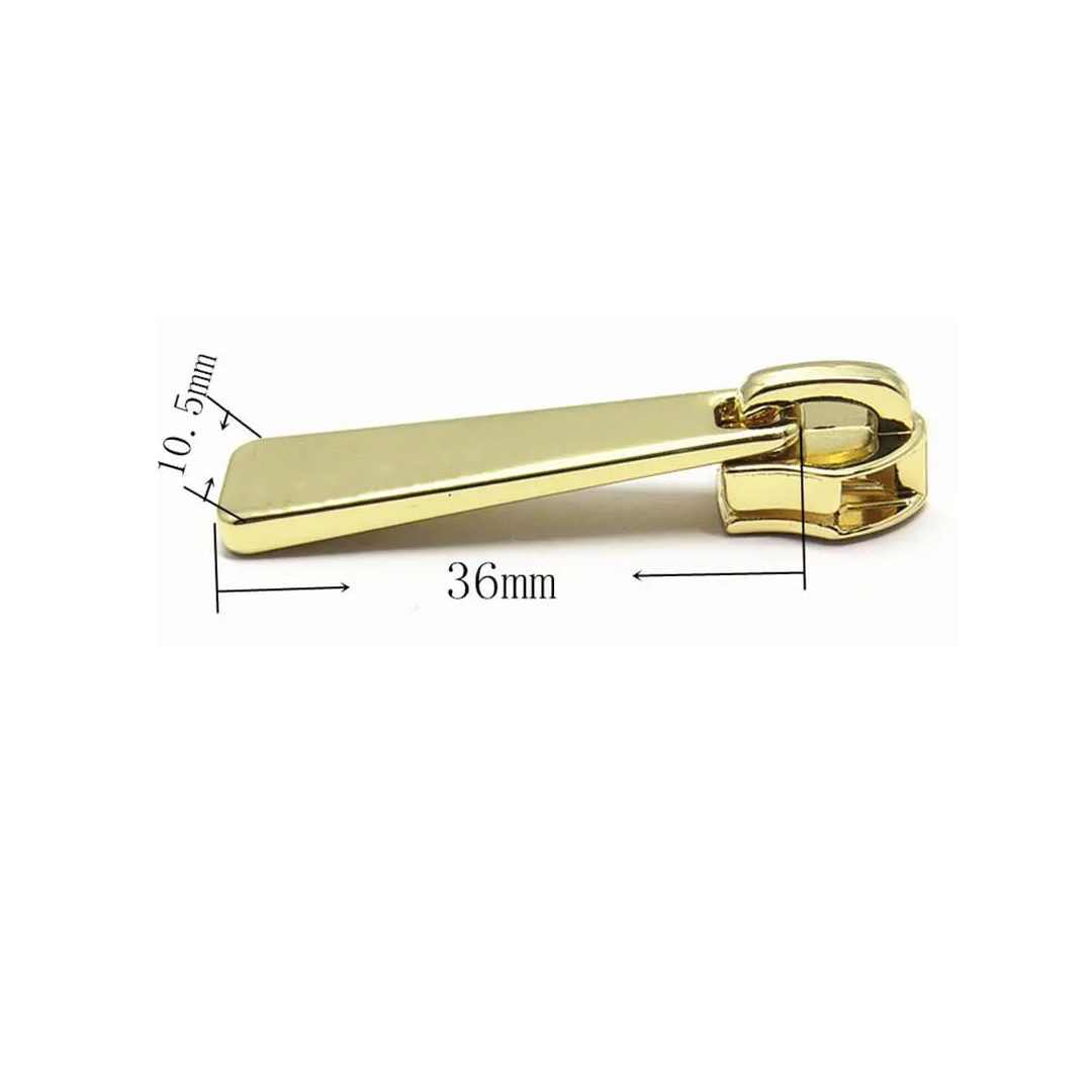 Zíper Dourado Deslizante de Metal Premium com Puxador Quadrado de 36x10,5 mm