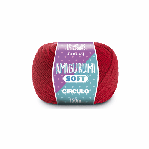 Amigurumi soft batom 3588 vermelho circulo 65g 150m - Ariel Malhas | Universo do Artesão