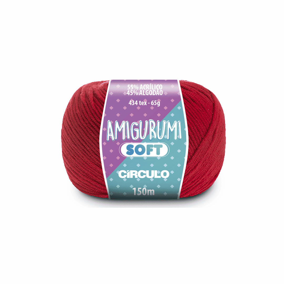 Amigurumi soft batom 3588 vermelho circulo 65g 150m