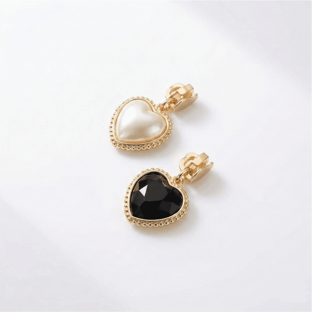 Cursor para Zíper Coração Diamante Madre Perola Branco e Preto - Ariel Malhas | Universo do Artesão