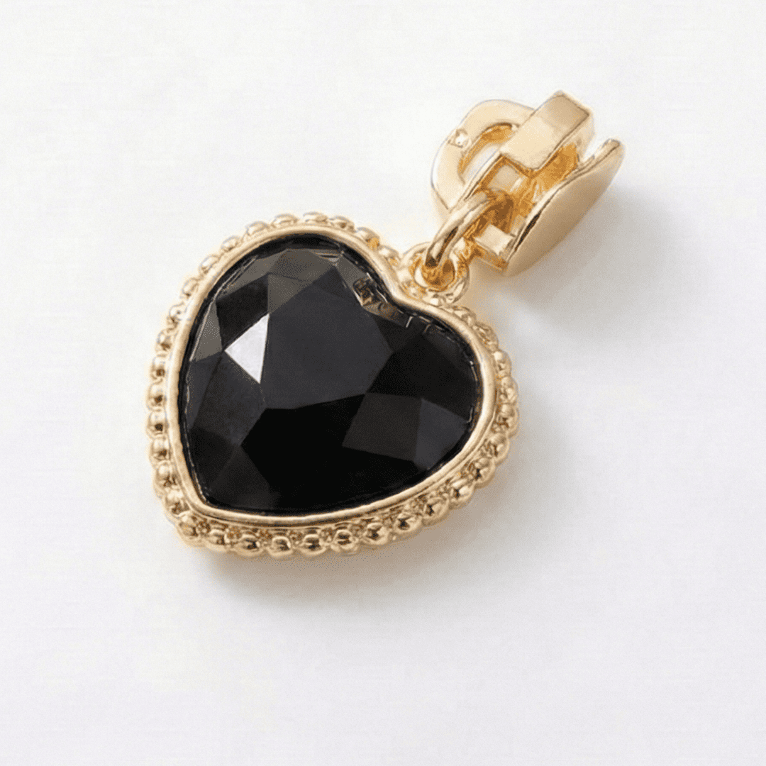 Cursor para Zíper Coração Diamante Madre Perola Branco e Preto - Ariel Malhas | Universo do Artesão