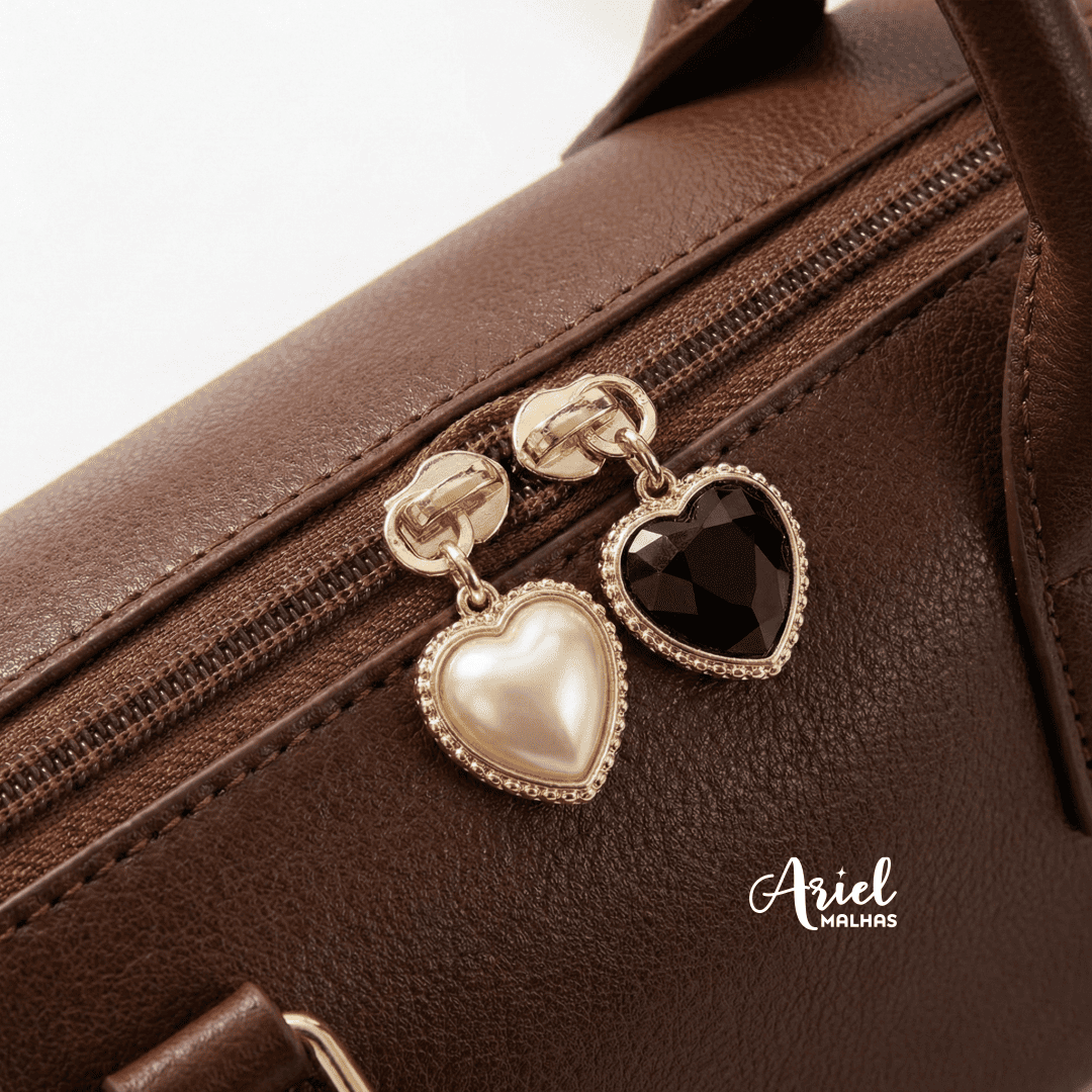 Cursor para Zíper Coração Diamante Madre Perola Branco e Preto - Ariel Malhas | Universo do Artesão