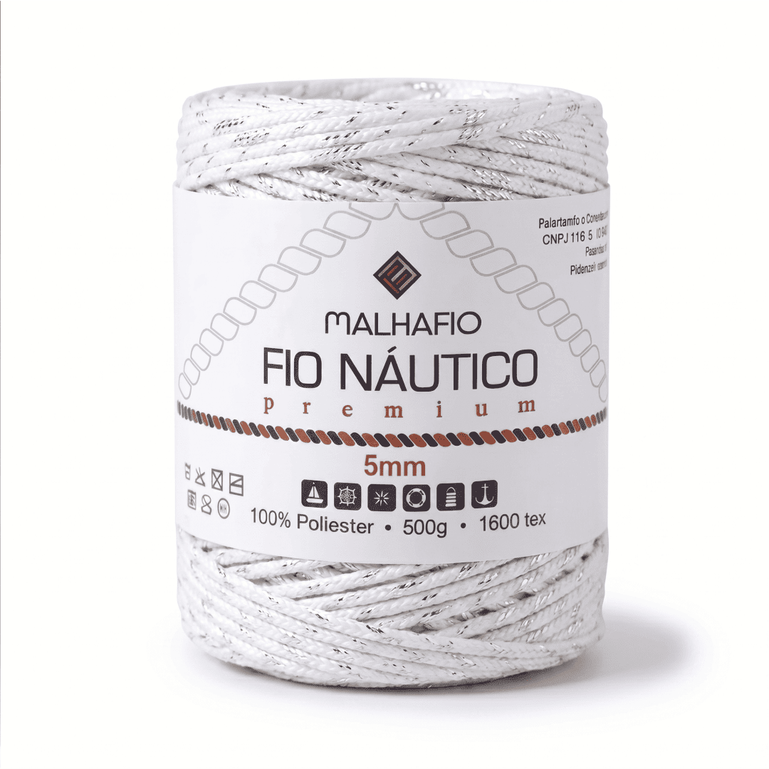 Fio Náutico Mesclado Branco com Lurex Prata Malhafio - Ariel Malhas | Universo do Artesão