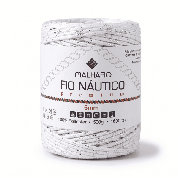 Fio Náutico Mesclado Branco com Lurex Prata Malhafio