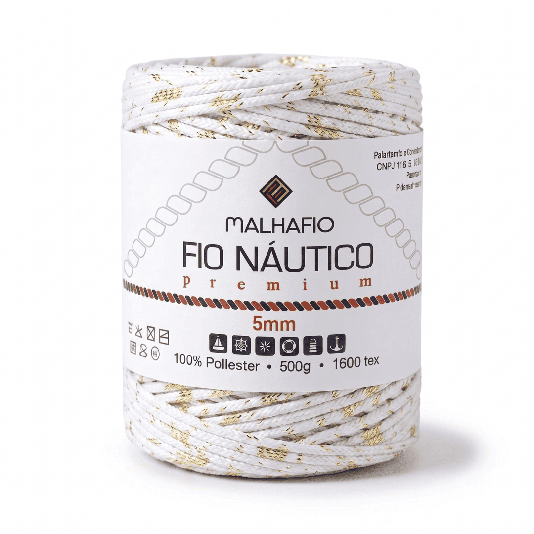 Fio Náutico Mesclado Branco e Dourado Malhafio - Ariel Malhas | Universo do Artesão