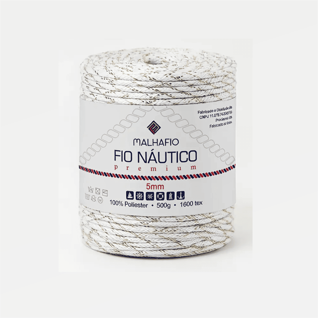 Fio Náutico Mesclado Branco e Dourado Malhafio - Ariel Malhas | Universo do Artesão