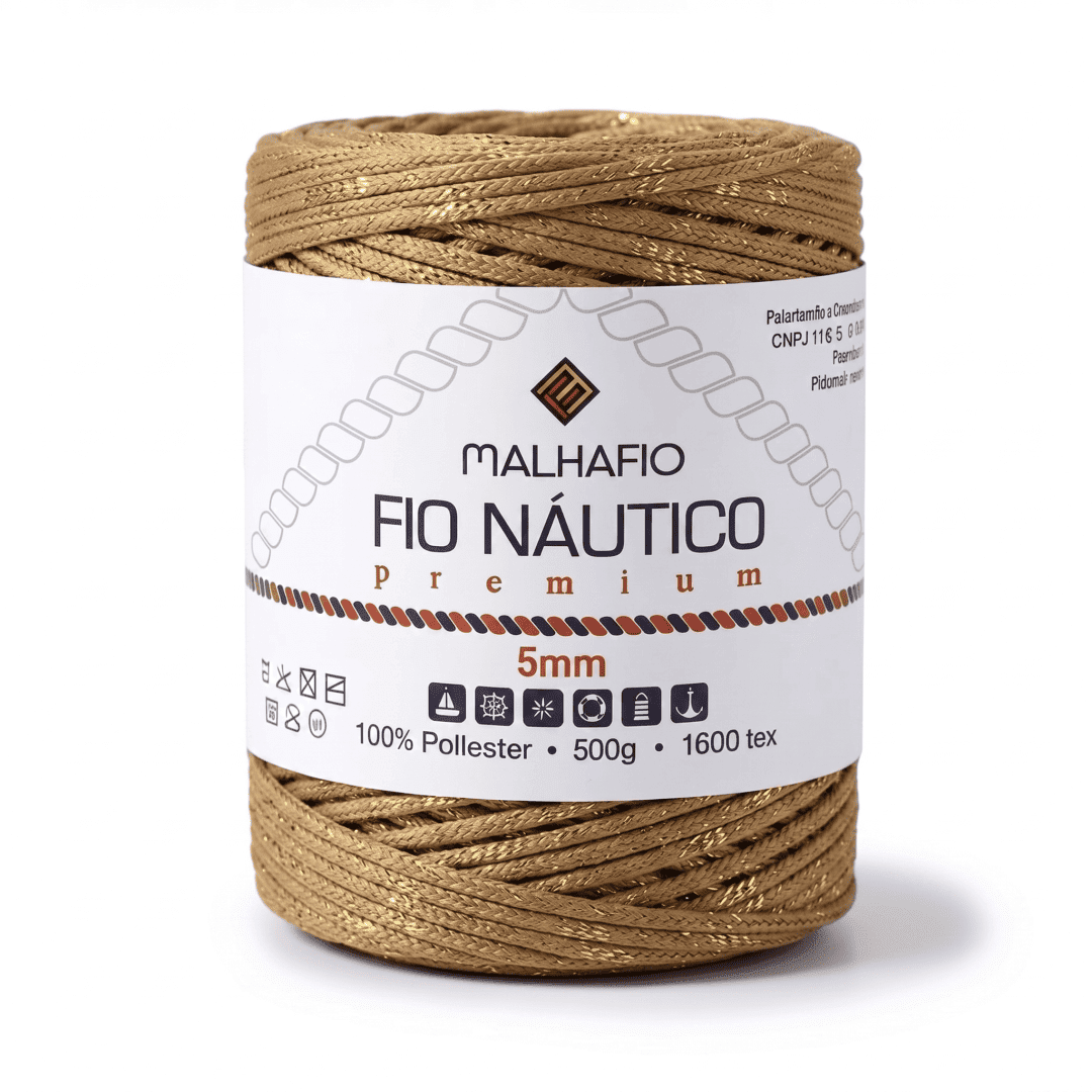 Fio Náutico Mesclado Caqui com Lurex Dourado Malhafio - Ariel Malhas | Universo do Artesão