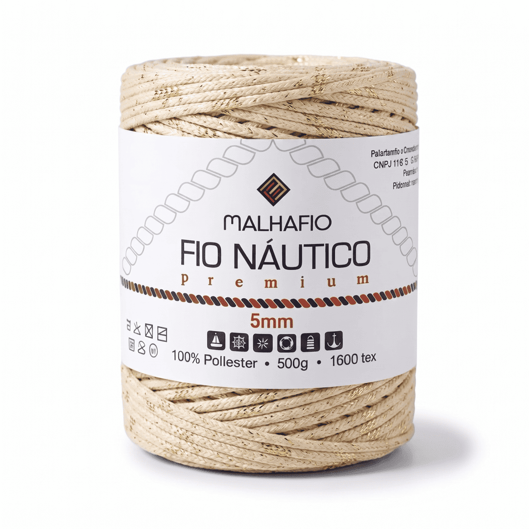 Fio Náutico Mesclado Champagne e Lurex Dourado Malhafio - Ariel Malhas | Universo do Artesão
