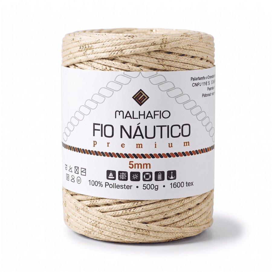Fio Náutico Mesclado Champagne e Lurex Dourado Malhafio