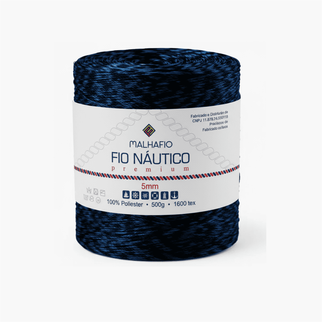 Fio Náutico Mesclado Preto e Azul Malhafio - Ariel Malhas | Universo do Artesão