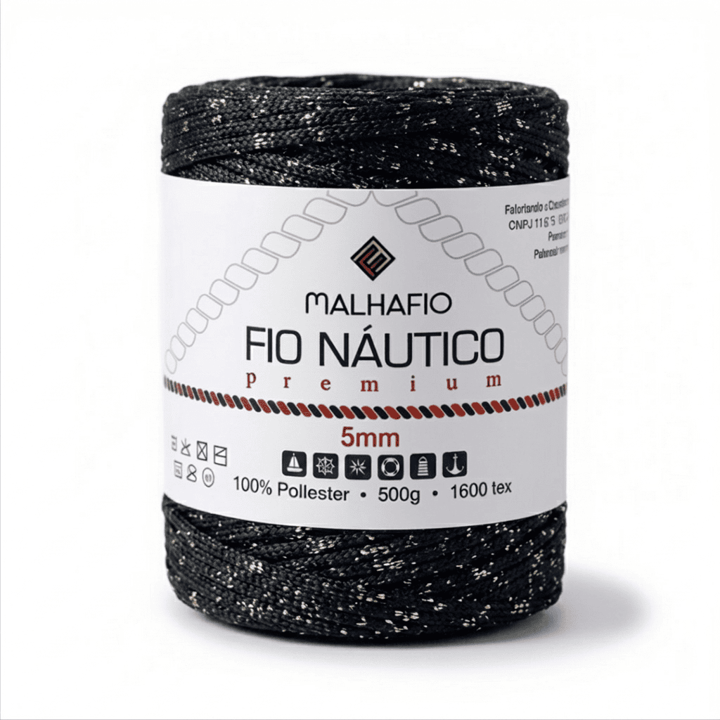Fio Náutico Mesclado Preto e Prata Malhafio - Ariel Malhas | Universo do Artesão