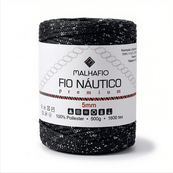 Fio Náutico Mesclado Preto e Prata Malhafio