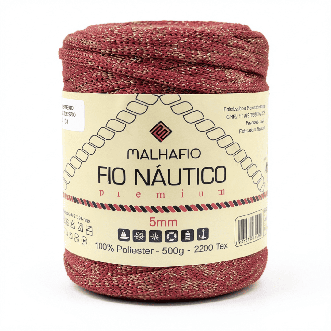 Fio Náutico Mesclado Vermelho e Dourado Malhafio - Ariel Malhas | Universo do Artesão