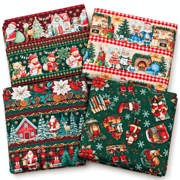 Kit 4 Tecido Tricoline Natal Encantado Papai Noel e Amigos 100% Algodão
