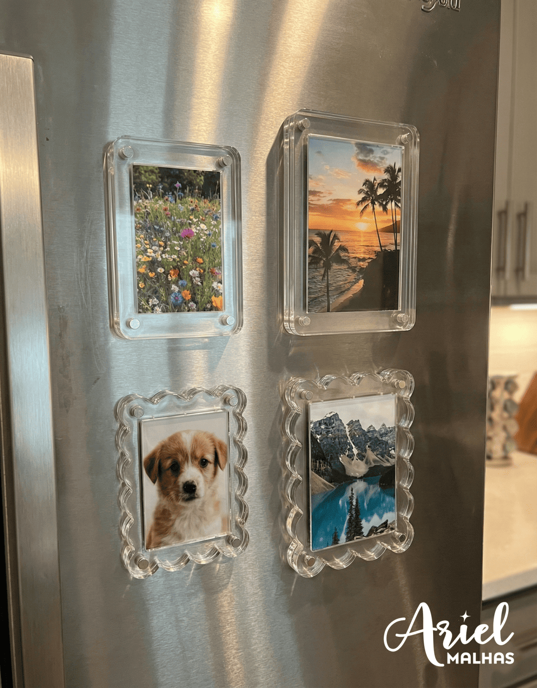 Kit com 4 Porta - Retratos Magnéticos para Geladeira - Ariel Malhas | Universo do Artesão