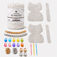Kit Completo para Fazer 2 Bolsas Artesanais com Fio Náutico e Acessórios — Mesclado Branco e Dourado