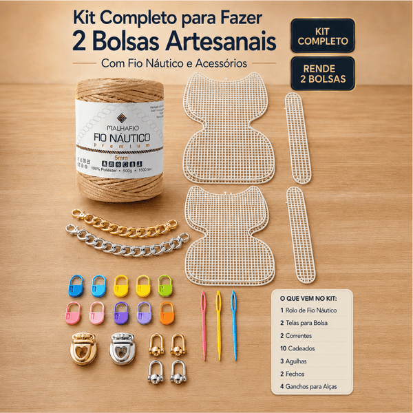 Kit Completo para Fazer 2 Bolsas Artesanais com Fio Náutico e Acessórios