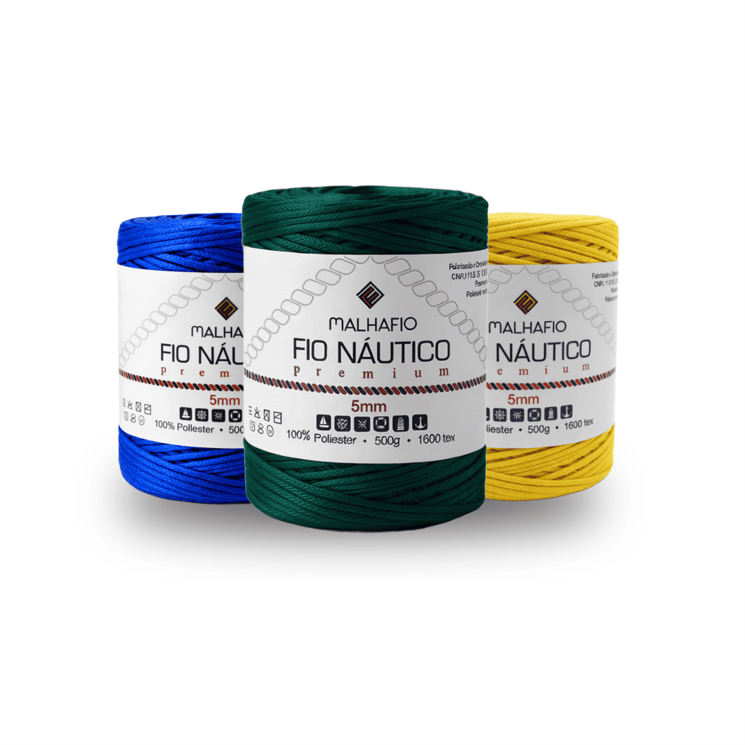 Kit Fio Náutico Copa 2026 Verde Bandeira, Amarelo e Azul Royal - Espessura 3mm - Ariel Malhas | Universo do Artesão