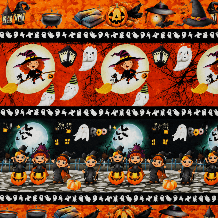 Tecido Barrados Tricoline Halloween Doces ou Travessuras