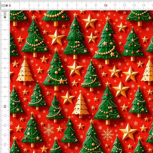 Tecido Tricoline Árvores Natal e Estrelas - Ariel Malhas | Universo do Artesão