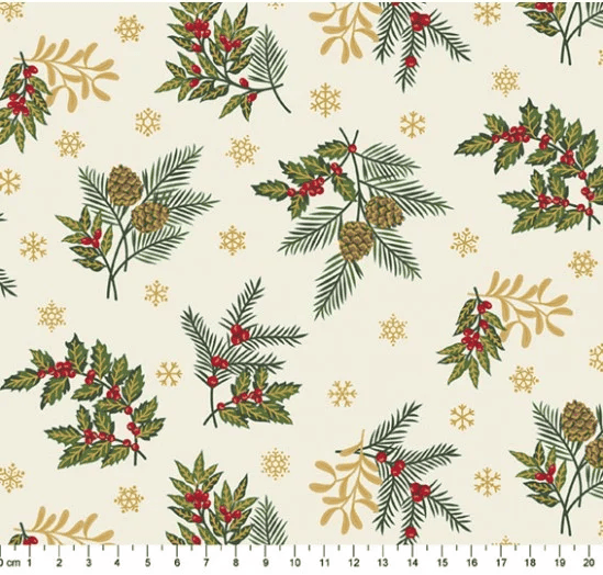 Tecido Tricoline Estampado Natal Gold 2022 cor 18 (Bege)100% Algodão