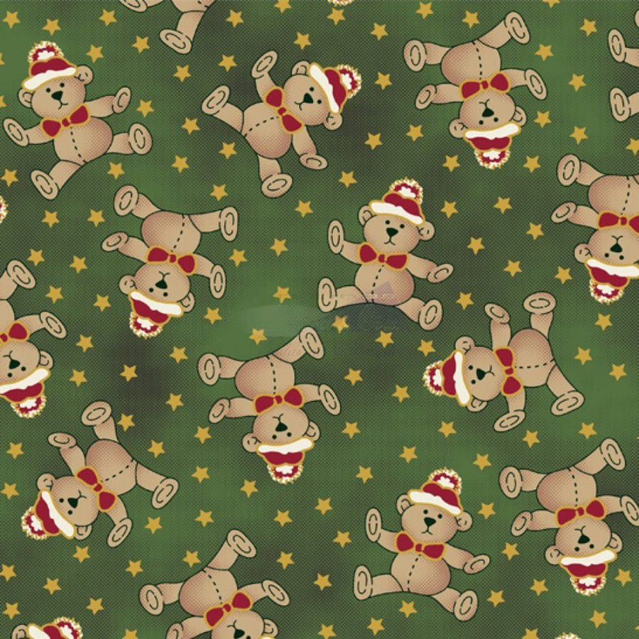 Tecido Tricoline Estampado Natal Ursinhos (Verde), 100% Algodão