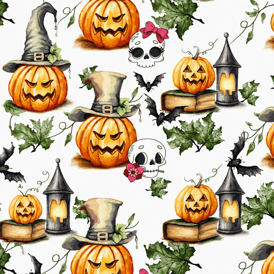 Tecido Tricoline Halloween Caveira Abobora