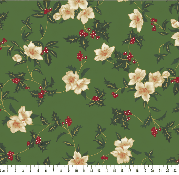 Tecido Tricoline Natal Gold (Verde) 100% Algodão
