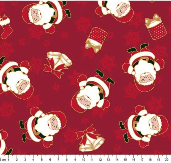 Tecido Tricoline Natal Papai Noel Vermelho 100% Algodão