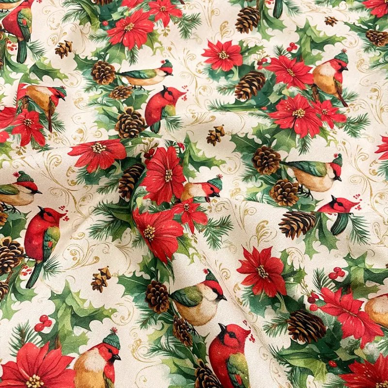 Tecido Tricoline Natal Pássaro Cardeal - Ariel Malhas | Universo do Artesão