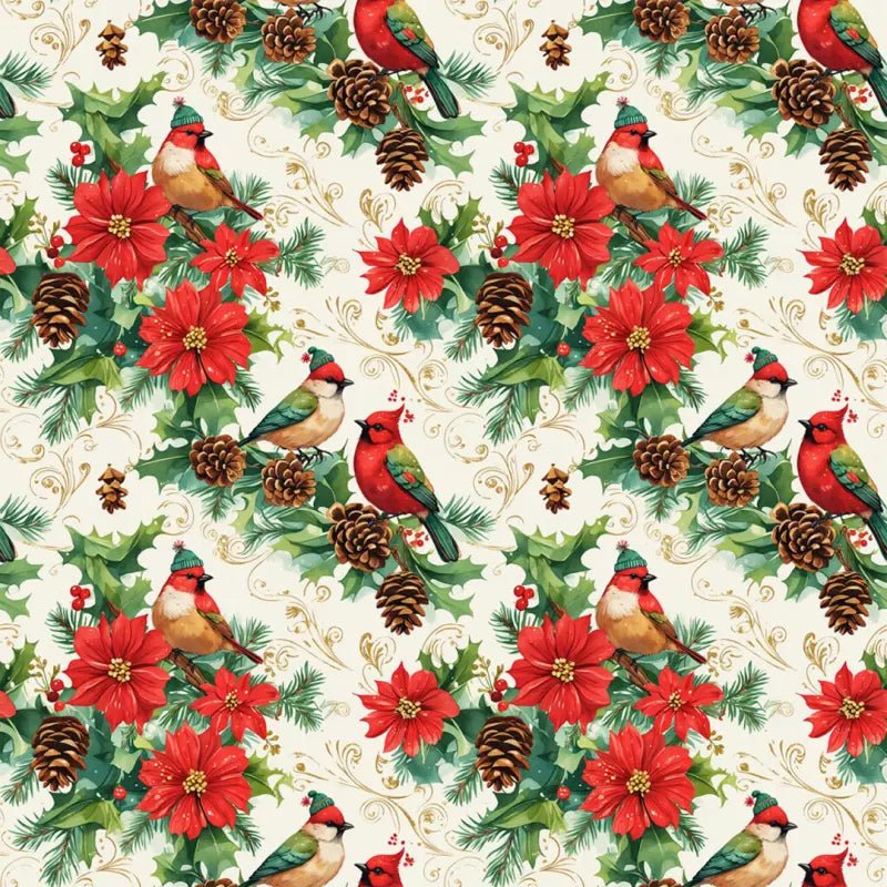 Tecido Tricoline Natal Pássaro Cardeal