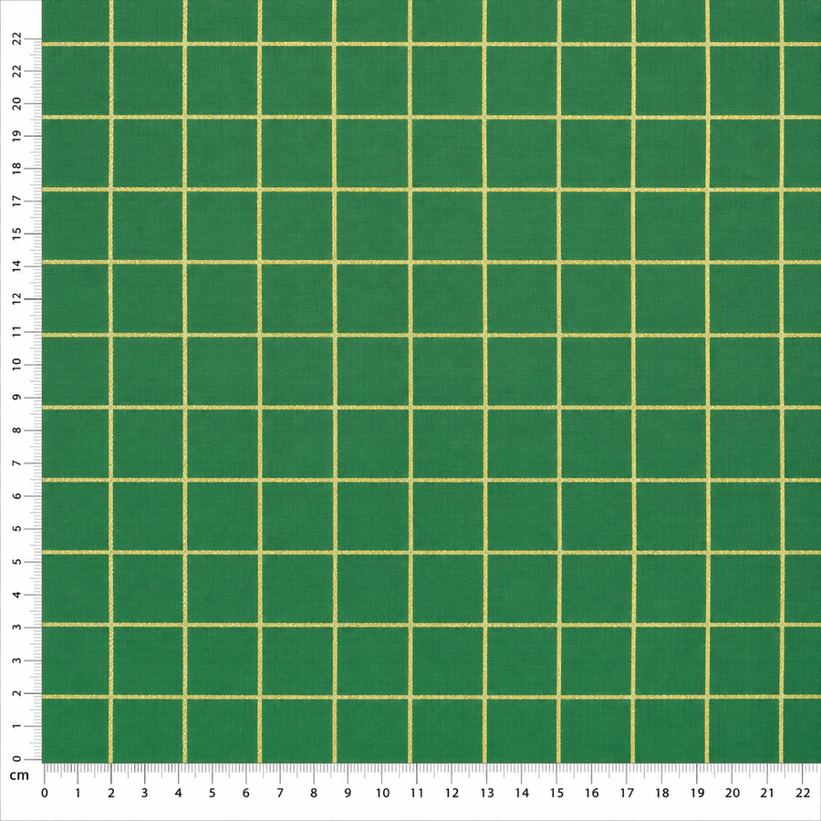 Tecido Tricoline Verde Linhas Douradas 100% Algodão